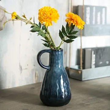 Blue Glazed Ceramic Vase Set - Modern Farmhouse Decor