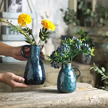 Blue Glazed Ceramic Vase Set - Modern Farmhouse Decor