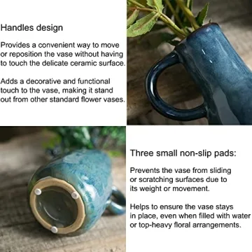 Blue Glazed Ceramic Vase Set - Modern Farmhouse Decor