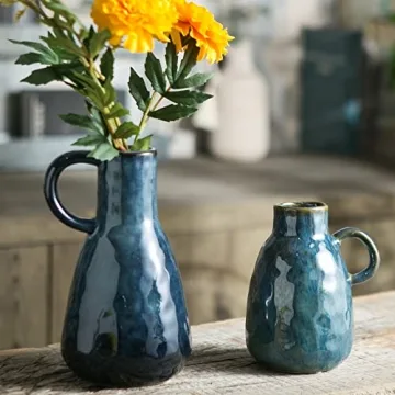 Blue Glazed Ceramic Vase Set - Modern Farmhouse Decor