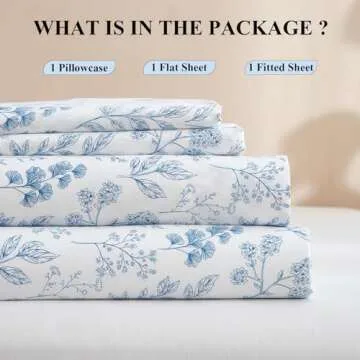 HighBuy 3 Piece Bed Sheets Set Twin XL Sheets White - Extra Soft Blue Floral Twin XL Sheets Deep Pocket 16" - Luxury Soft Twin XL Sheet & Pillowcase Set - Twin XL Size Bed Cooling Sheets