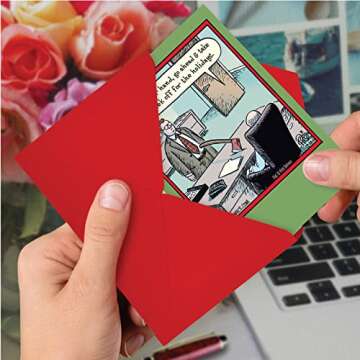 NobleWorks - Box of 12 Cartoon Christmas Cards Funny - Bulk Pack of Holiday Cards for Xmas, Humor Notecard Set (1 Design, 12 Cards) - Holiday Week Off B1856