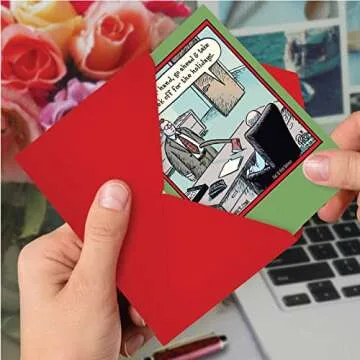 NobleWorks - Box of 12 Cartoon Christmas Cards Funny - Bulk Pack of Holiday Cards for Xmas, Humor Notecard Set (1 Design, 12 Cards) - Holiday Week Off B1856