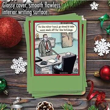 NobleWorks - Box of 12 Cartoon Christmas Cards Funny - Bulk Pack of Holiday Cards for Xmas, Humor Notecard Set (1 Design, 12 Cards) - Holiday Week Off B1856