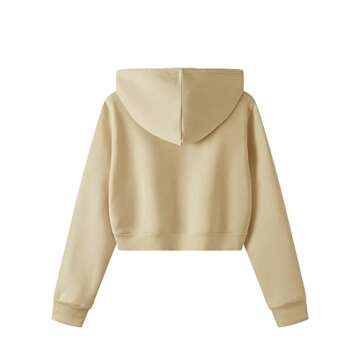 SweatyRocks Women's Long Sleeve Drawstring Full Zip Hooded Jacket Crop Sweatshirt Apricot S