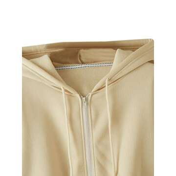 SweatyRocks Women's Long Sleeve Drawstring Full Zip Hooded Jacket Crop Sweatshirt Apricot S