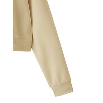 SweatyRocks Women's Long Sleeve Drawstring Full Zip Hooded Jacket Crop Sweatshirt Apricot S