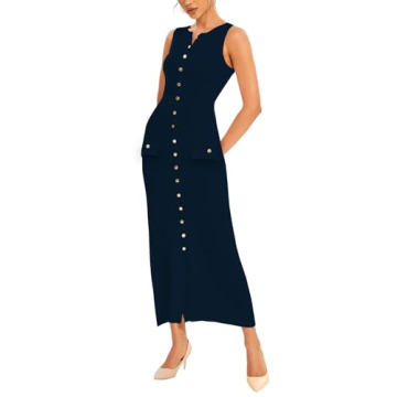 Elegant Navy Blue Knit Maxi Dress - Sleeveless Bodycon for Women