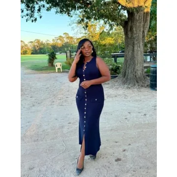 Women's Navy Blue Knit Maxi Dress Sleeveless Bodycon
