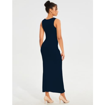 Women's Navy Blue Knit Maxi Dress Sleeveless Bodycon