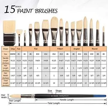 Falling in Art Natural Bristle Professional Paintbrush Set, 15PCS Long Handled Paint Brushes for Acr...