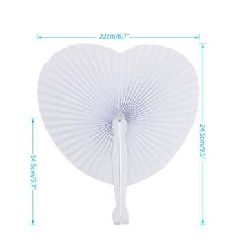Cusfull 48 Pack White Folding Paper Fans Handheld Paper Fans for Wedding/Party/Party Favours (Heart Shape)