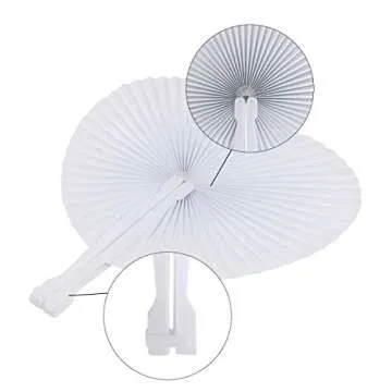 Cusfull 48 Pack White Folding Paper Fans Handheld Paper Fans for Wedding/Party/Party Favours (Heart Shape)