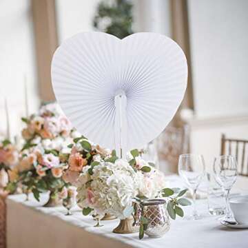 Cusfull 48 Pack White Folding Paper Fans Handheld Paper Fans for Wedding/Party/Party Favours (Heart Shape)