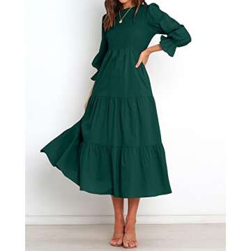 BTFBM Women Casual Long Sleeve Crew Neck Fall Dress Bohemian Relaxed Fit Floral Flowy Maxi Dresses T...
