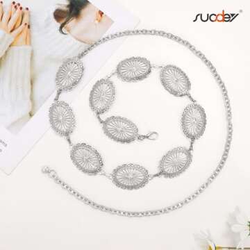 SUOSDEY Western Concho Chain Belt for Women Cowgirl Waist Belt for Country Concert Outfit Dresses Je...