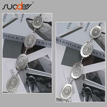 SUOSDEY Western Concho Chain Belt for Women Cowgirl Waist Belt for Country Concert Outfit Dresses Jeans Turquoise Metal Belts