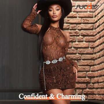 SUOSDEY Western Concho Chain Belt for Women Cowgirl Waist Belt for Country Concert Outfit Dresses Jeans Turquoise Metal Belts