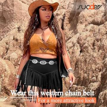 SUOSDEY Western Concho Chain Belt for Women Cowgirl Waist Belt for Country Concert Outfit Dresses Jeans Turquoise Metal Belts