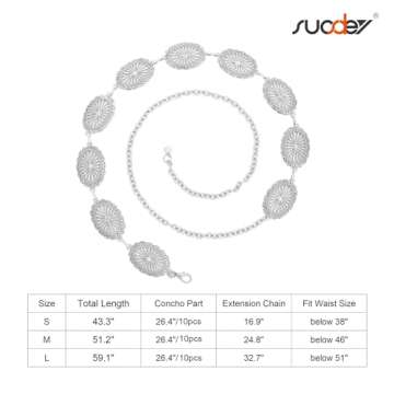 SUOSDEY Western Concho Chain Belt for Women Cowgirl Waist Belt for Country Concert Outfit Dresses Jeans Turquoise Metal Belts