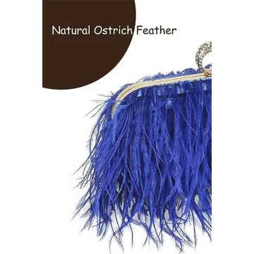 Women Real Natural Ostrich Feather Evening Bags Purses Clutch Vintage Banquet Handbag (blue)