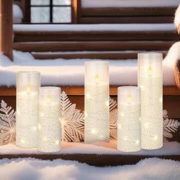 Vicouyi Flameless LED Candles with 11-Key Remote & Timer, Snow Themed Candles Battery Operated Candles for Home/Birthday/Wedding/Holiday Décor, Exquisite Set of 5 (D2.2'' x H5''/5''/6''/7''/8'')