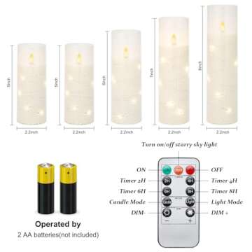 Vicouyi Flameless LED Candles with 11-Key Remote & Timer, Snow Themed Candles Battery Operated Candles for Home/Birthday/Wedding/Holiday Décor, Exquisite Set of 5 (D2.2'' x H5''/5''/6''/7''/8'')