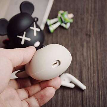 BlossomingLove Compatible with AirPods Case Keychain Full Protective Premium PVC Soft Rubber Cover Fashion Dope Bear Style Skin for AirPods Charging Case (Apricot Beige)