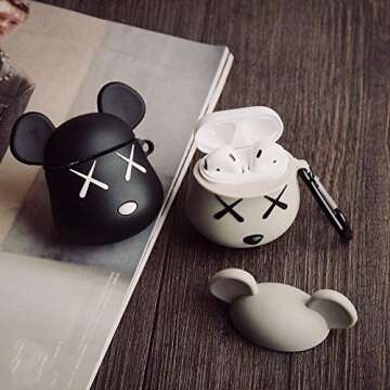 BlossomingLove Compatible with AirPods Case Keychain Full Protective Premium PVC Soft Rubber Cover Fashion Dope Bear Style Skin for AirPods Charging Case (Apricot Beige)