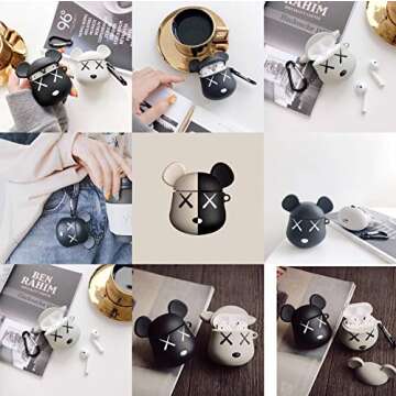 BlossomingLove Compatible with AirPods Case Keychain Full Protective Premium PVC Soft Rubber Cover Fashion Dope Bear Style Skin for AirPods Charging Case (Apricot Beige)