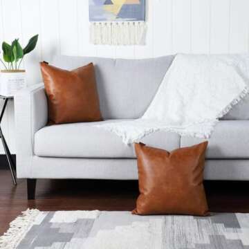 MANDIOO Set of 2 Faux Leather Decorative Throw Pillow Covers Modern Solid Outdoor Cushion Cases Luxu...