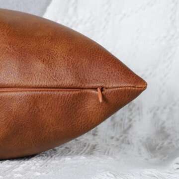 MANDIOO Set of 2 Faux Leather Decorative Throw Pillow Covers Modern Solid Outdoor Cushion Cases Luxury Pillowcases for Couch Sofa Bed 22x22 Inches Brown