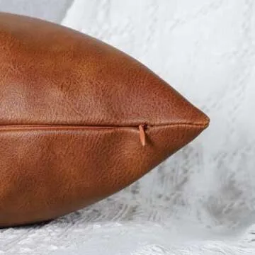 MANDIOO Set of 2 Faux Leather Decorative Throw Pillow Covers Modern Solid Outdoor Cushion Cases Luxury Pillowcases for Couch Sofa Bed 22x22 Inches Brown