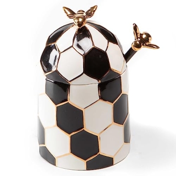 MACKENZIE-CHILDS Ceramic Queen Bee Honey Pot with Lid, Beehive Decor for Kitchen