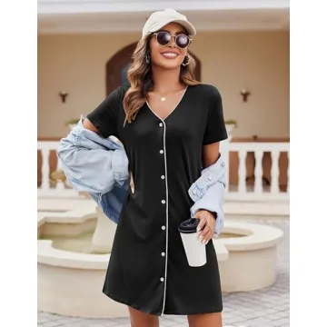 Ekouaer Women's Soft Button Down Nightshirt Comfortable Sleepwear