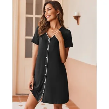Ekouaer Women's Soft Button Down Nightshirt Comfortable Sleepwear