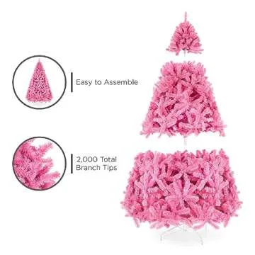 Best Choice Products 9ft Pink Christmas Tree Artificial Full Fir Tree Seasonal Holiday Decoration w/ 2,000 Branch Tips, Foldable Stand