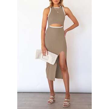 Pink Queen Women's Midi Ribbed Knit Bodycon Dress