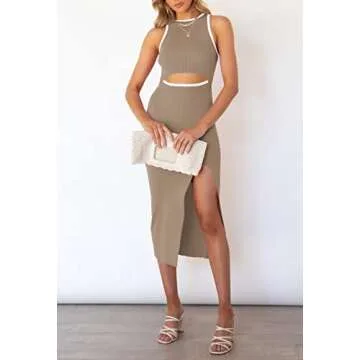 Pink Queen Women's Midi Ribbed Knit Bodycon Dress