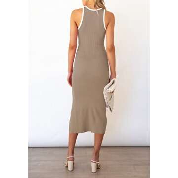 Pink Queen Women's Midi Ribbed Knit Bodycon Dress