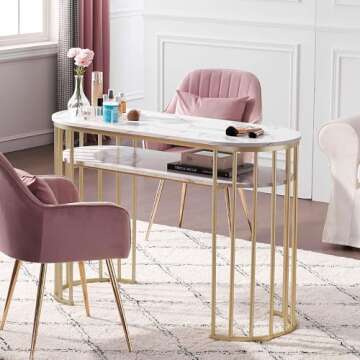 BarberPub Manicure Nail Table Marbling Texture Salon Nail Desk Home Spa Beauty Stylist Equipment 240...