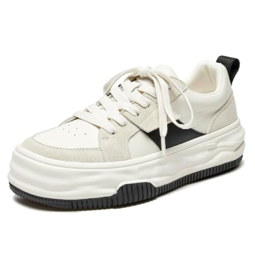 BEAU TODAY Womens Platform Sneakers, Leather Fashion Sneakers for Women Lace Up Comfortable Cute Ten...