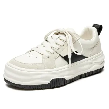 BEAU TODAY Womens Platform Sneakers, Leather Fashion Sneakers for Women Lace Up Comfortable Cute Ten...