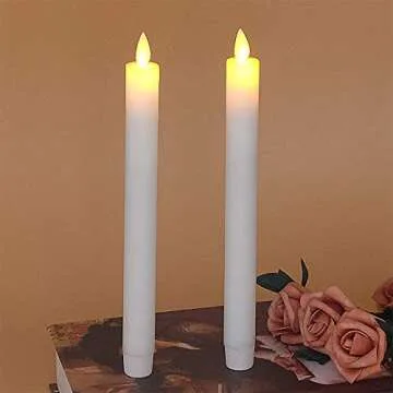 Eldnacele Flameless Flickering Taper Candles with Remote and Timer, Window Candles Warm Real Wax Unscented 9.5”2 Pack Ivory for Home Wedding Party Christmas Decoration