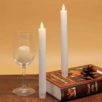 Eldnacele Flameless Flickering Taper Candles with Remote and Timer, Window Candles Warm Real Wax Unscented 9.5”2 Pack Ivory for Home Wedding Party Christmas Decoration