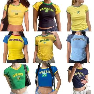 Vintage Graphic Baby Tees for Women Brazil Shirt Y2k Tops Mexico Crop Top Jersey 2000s Summer Going ...