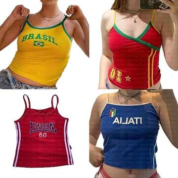 Vintage Graphic Baby Tees for Women Brazil Shirt Y2k Tops Mexico Crop Top Jersey 2000s Summer Going Out Tops