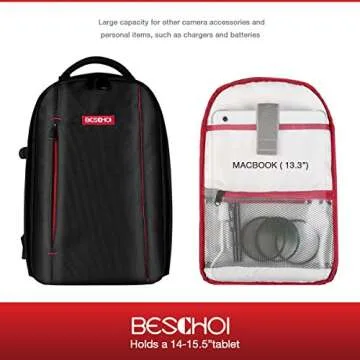 BESCHOI Camera Bag, Camera Backpack for photographers 20L Waterproof Camera Bags for DSLR Camera, Speedlite Flash, Camera Tripod, Laptops, Lens and Accessories