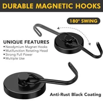 MIKEDE Black Heavy Duty Magnetic Hooks - 110LB Capacity, Swivel Design for Versatile Use