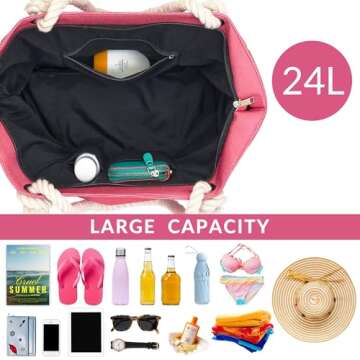 Canvas Tote Bags Gifts for Women Wife Girlfriend Mother Ladies Her Large Waterproof Carry On Bag with Zipper Pockets for Birthday Anniversary Galentines Day Present for Beach Travel Shopping Work